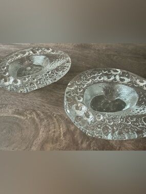 2 Vtg Mid century Blenko Hand Blown Art Glass Candlestick Candle Holders mcm